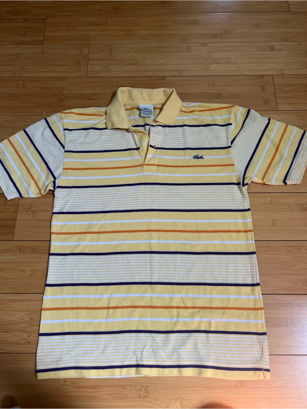 Lacoste Yellow Stripe Polo with Navy and Orange Bands